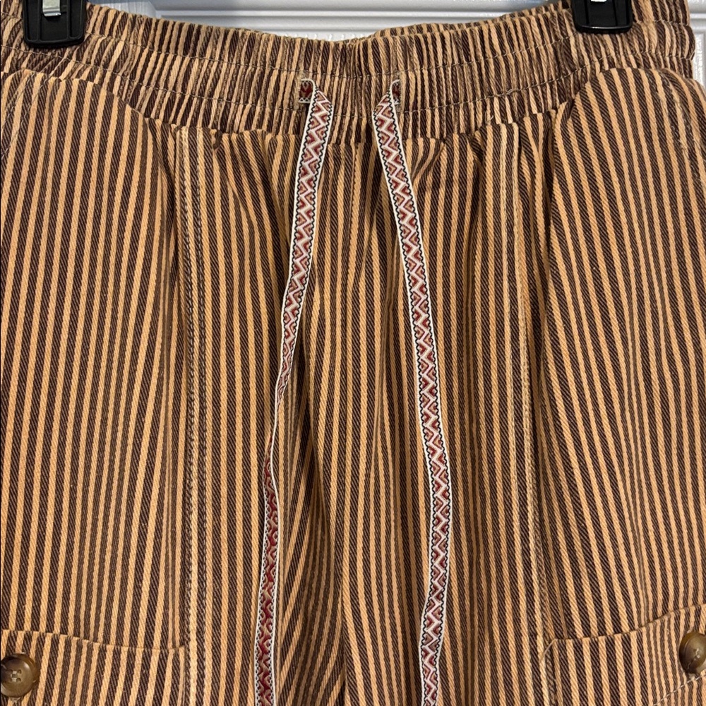 Womens Brown Striped Drawstring Cargo Pants - Picture 2 of 5